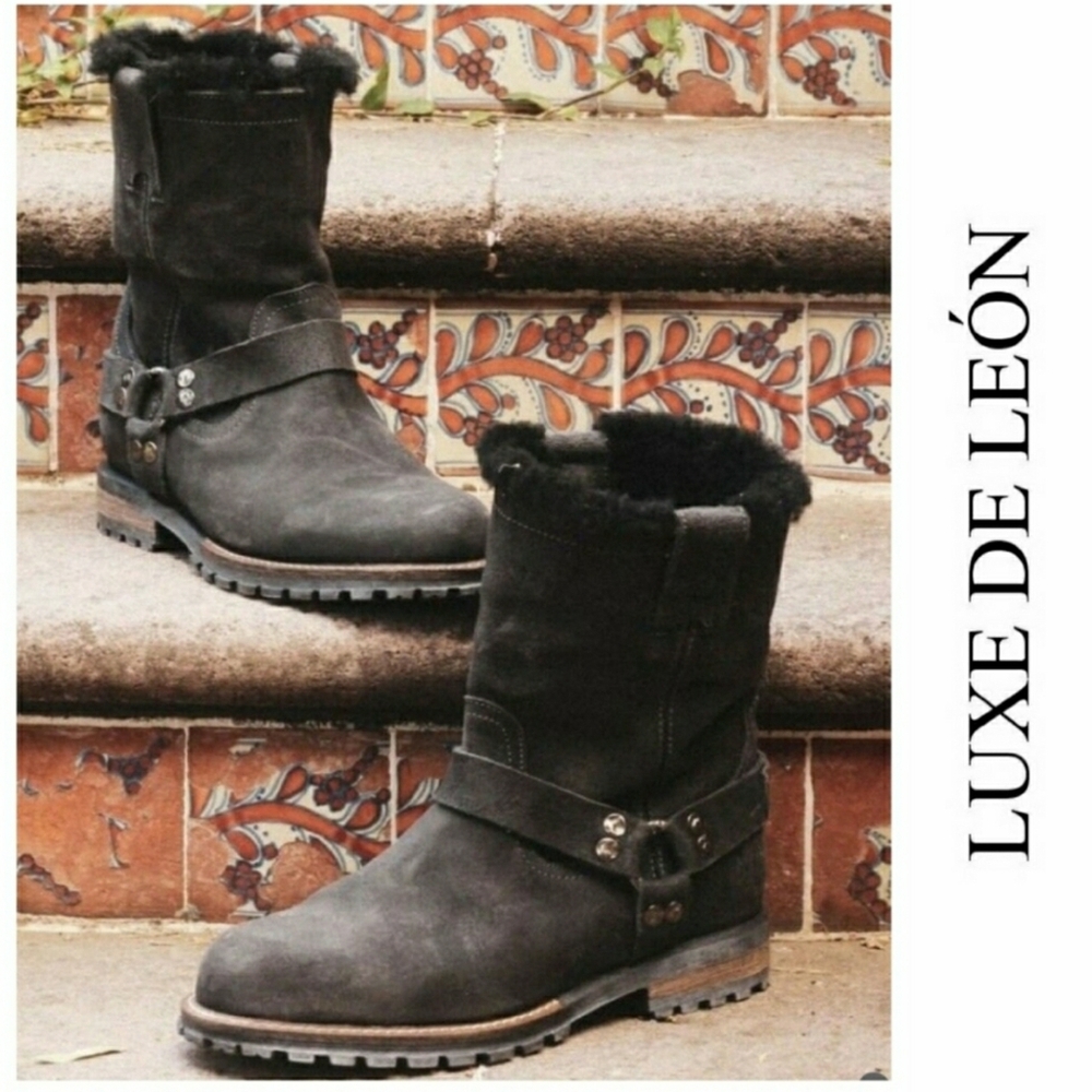 Luxe de Leon Oiled Suede Shearling Lined Boots
